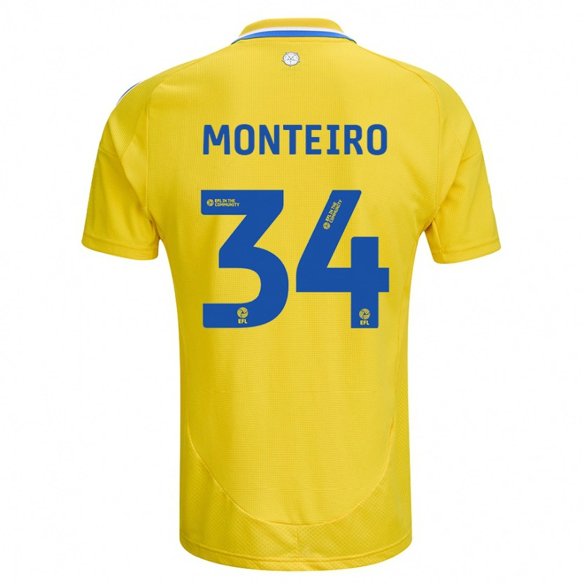 Danxen Børn Diogo Monteiro #34 Gul Blå Udebane Spillertrøjer 2024/25 Trøje T-Shirt