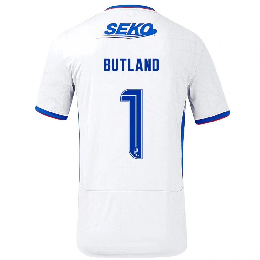 Danxen Børn Jack Butland #1 Hvid Blå Udebane Spillertrøjer 2024/25 Trøje T-Shirt