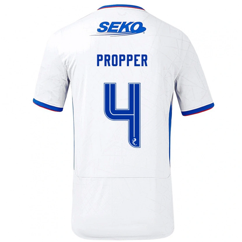 Danxen Børn Robin Pröpper #4 Hvid Blå Udebane Spillertrøjer 2024/25 Trøje T-Shirt
