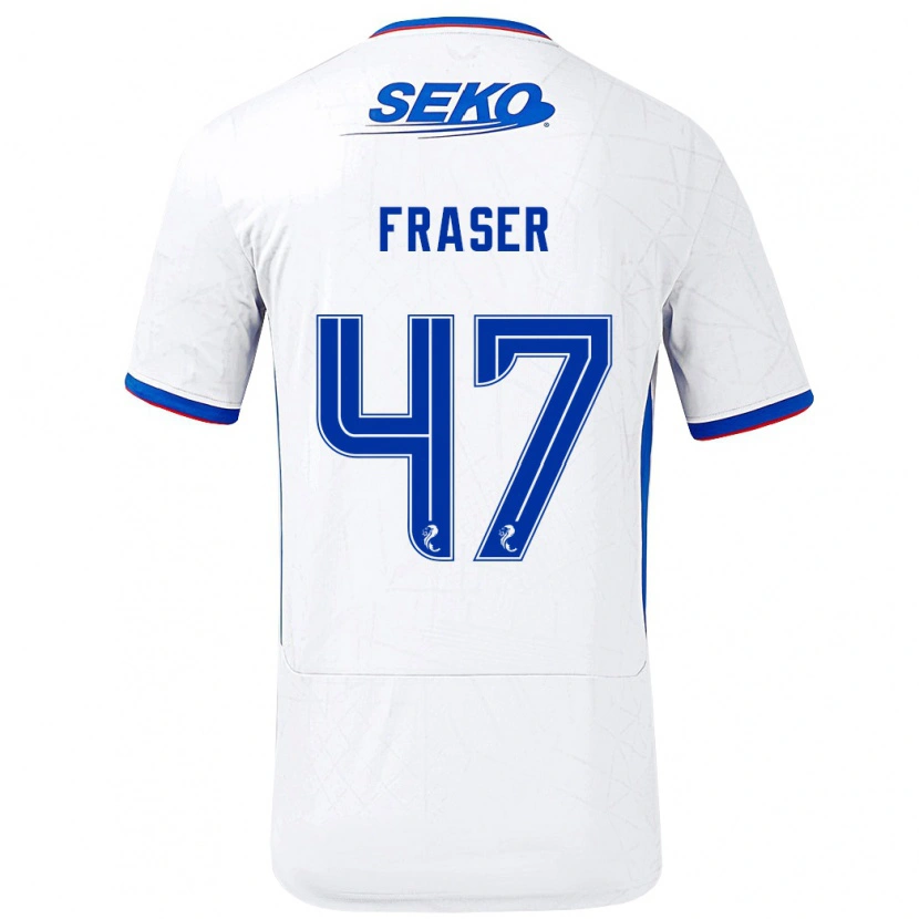Danxen Børn Robbie Fraser #47 Hvid Blå Udebane Spillertrøjer 2024/25 Trøje T-Shirt