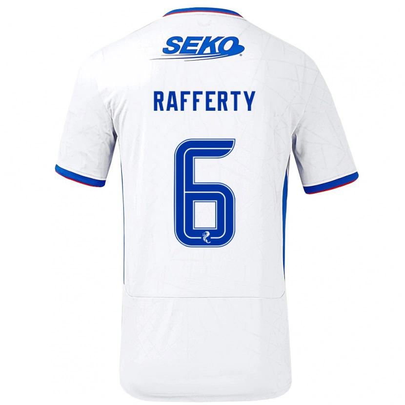 Danxen Børn Laura Rafferty #6 Hvid Blå Udebane Spillertrøjer 2024/25 Trøje T-Shirt