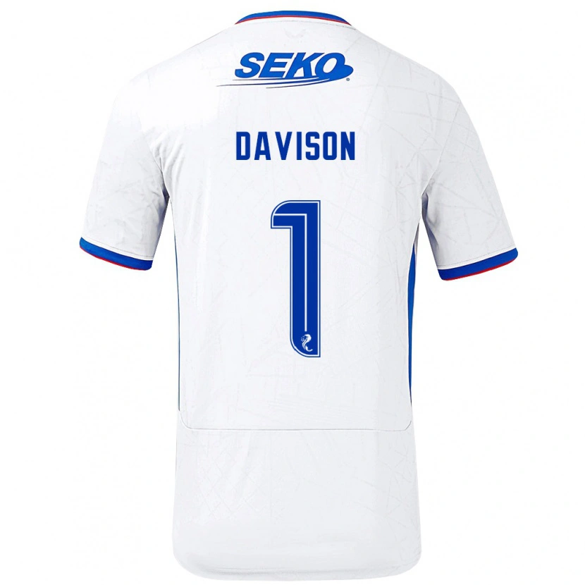 Danxen Børn Hannah Davison #1 Hvid Blå Udebane Spillertrøjer 2024/25 Trøje T-Shirt
