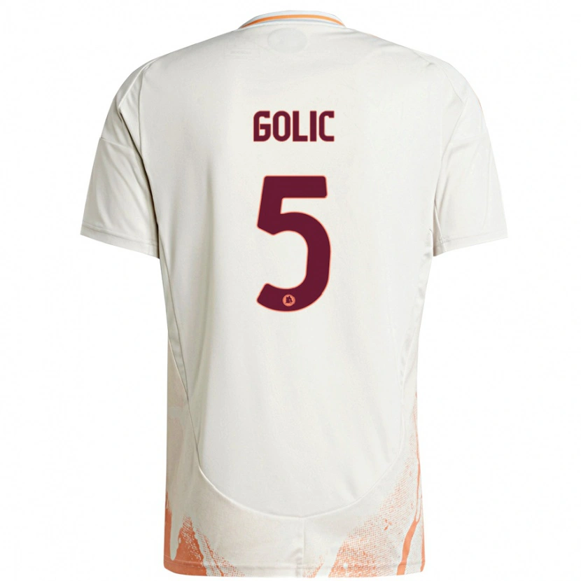 Danxen Børn Lovro Golic #5 Creme Hvid Orange Udebane Spillertrøjer 2024/25 Trøje T-Shirt