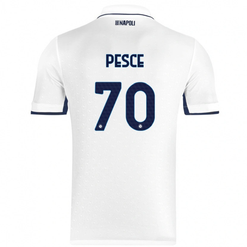 Danxen Børn Antonio Pesce #70 Hvid Kongeblå Udebane Spillertrøjer 2024/25 Trøje T-Shirt