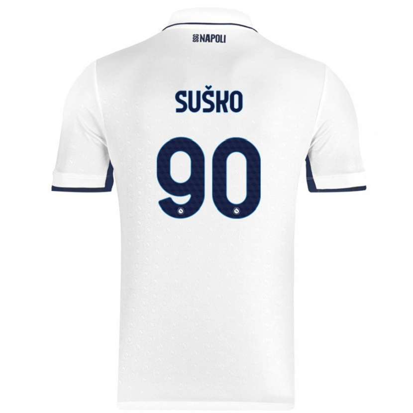 Danxen Børn Daniel Suško #90 Hvid Kongeblå Udebane Spillertrøjer 2024/25 Trøje T-Shirt