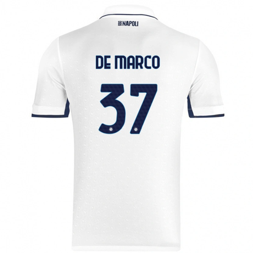 Danxen Børn Francesco De Marco #37 Hvid Kongeblå Udebane Spillertrøjer 2024/25 Trøje T-Shirt