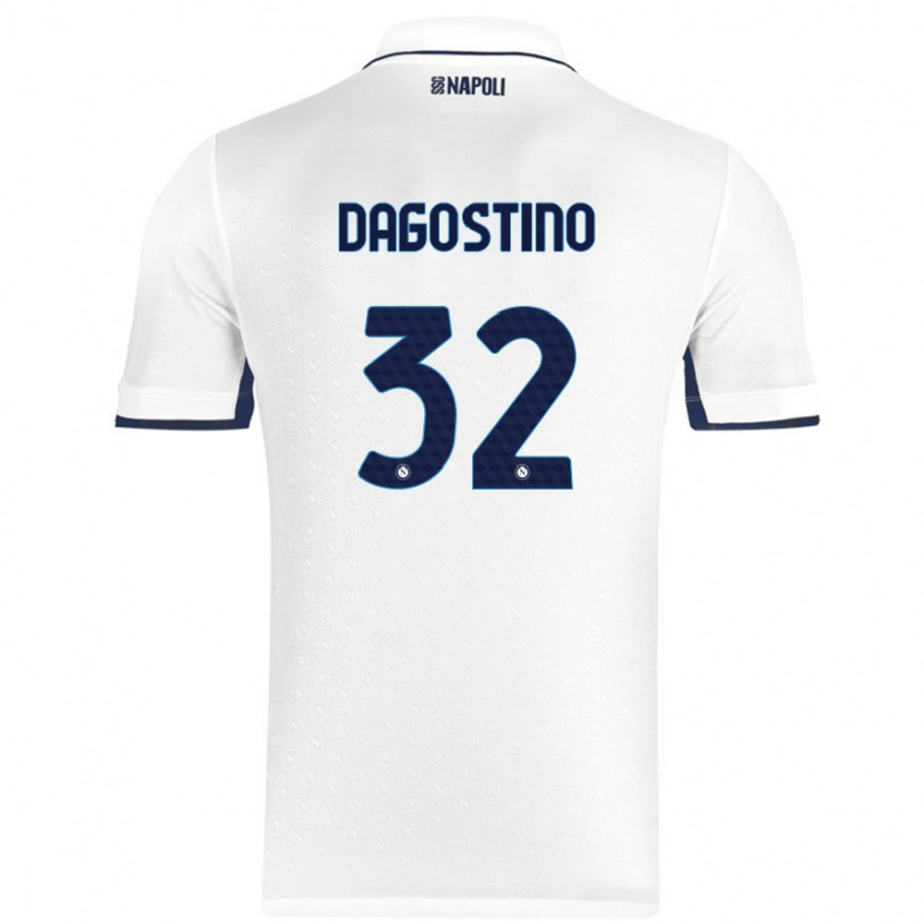 Danxen Børn Giuseppe Dagostino #32 Hvid Kongeblå Udebane Spillertrøjer 2024/25 Trøje T-Shirt