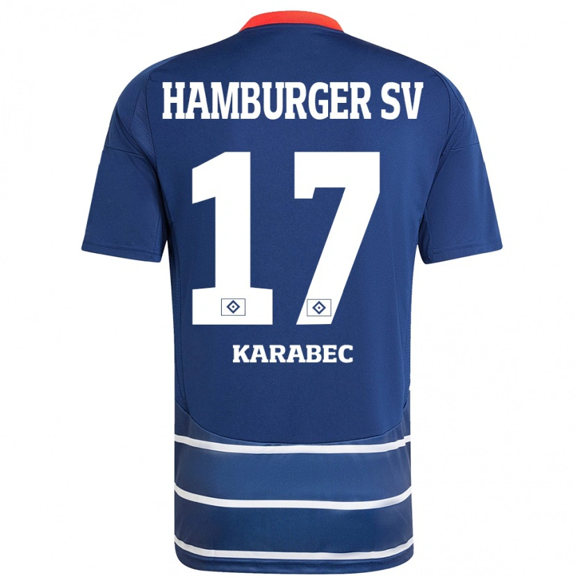 Danxen Børn Adam Karabec #17 Mørkeblå Udebane Spillertrøjer 2024/25 Trøje T-Shirt
