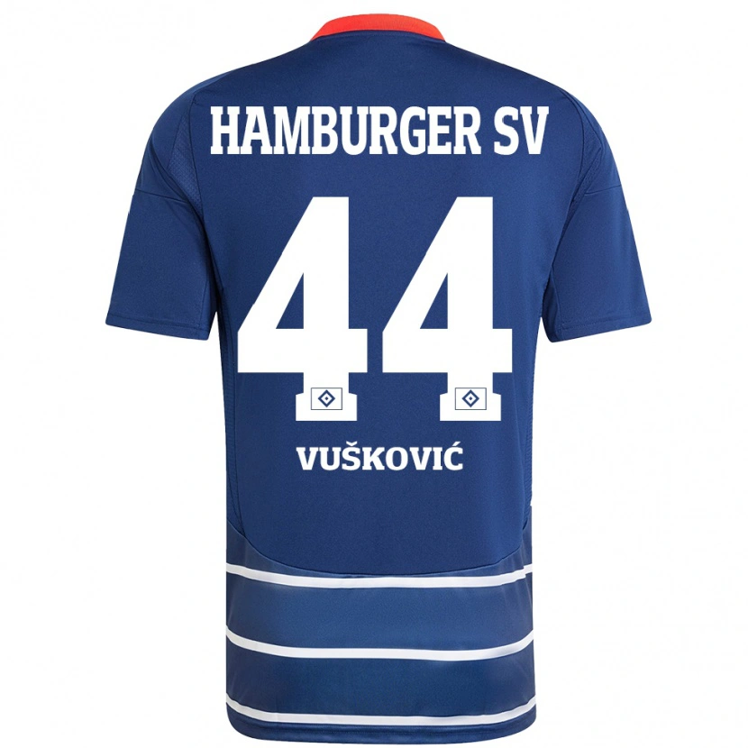 Danxen Børn Mario Vuskovic #44 Mørkeblå Udebane Spillertrøjer 2024/25 Trøje T-Shirt