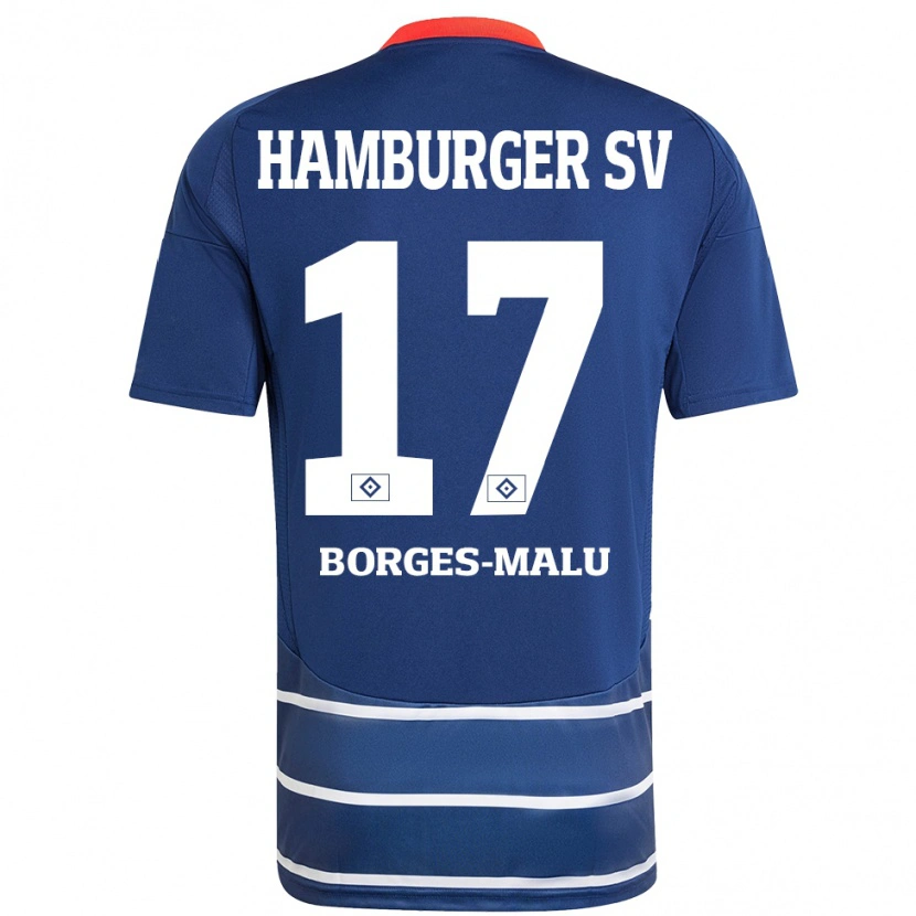Danxen Børn Louis Borges-Malu #17 Mørkeblå Udebane Spillertrøjer 2024/25 Trøje T-Shirt