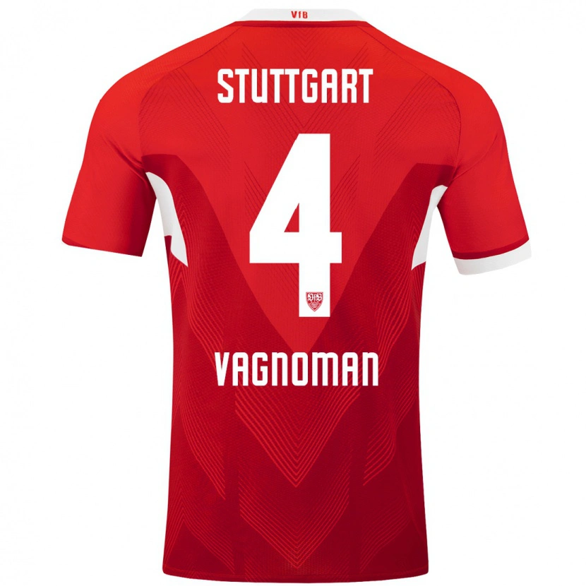 Danxen Børn Josha Vagnoman #4 Rød Hvid Udebane Spillertrøjer 2024/25 Trøje T-Shirt