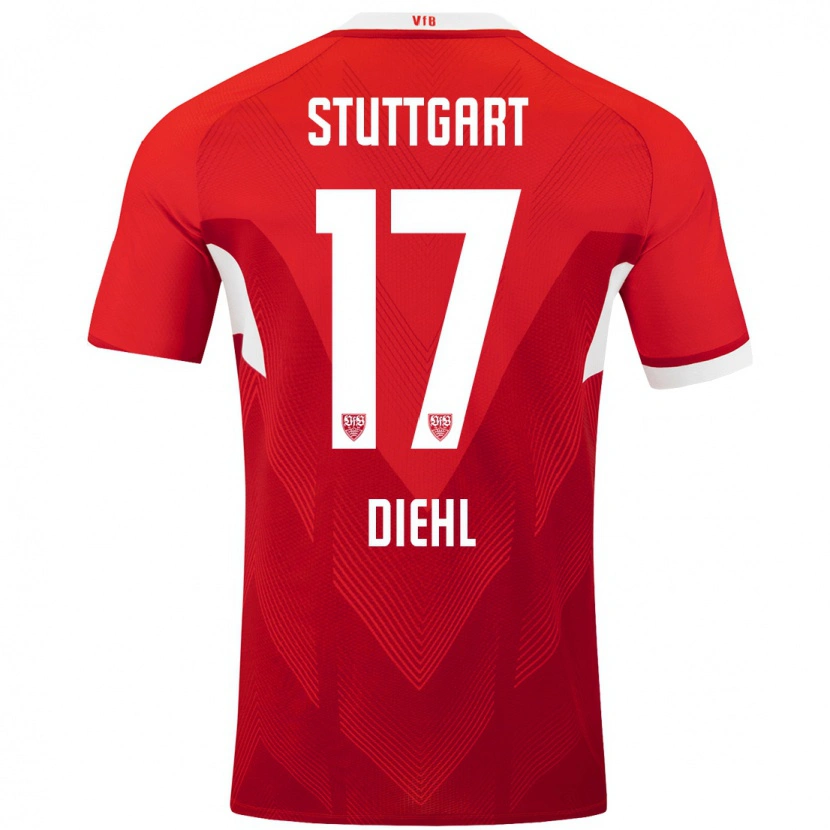 Danxen Børn Justin Diehl #17 Rød Hvid Udebane Spillertrøjer 2024/25 Trøje T-Shirt