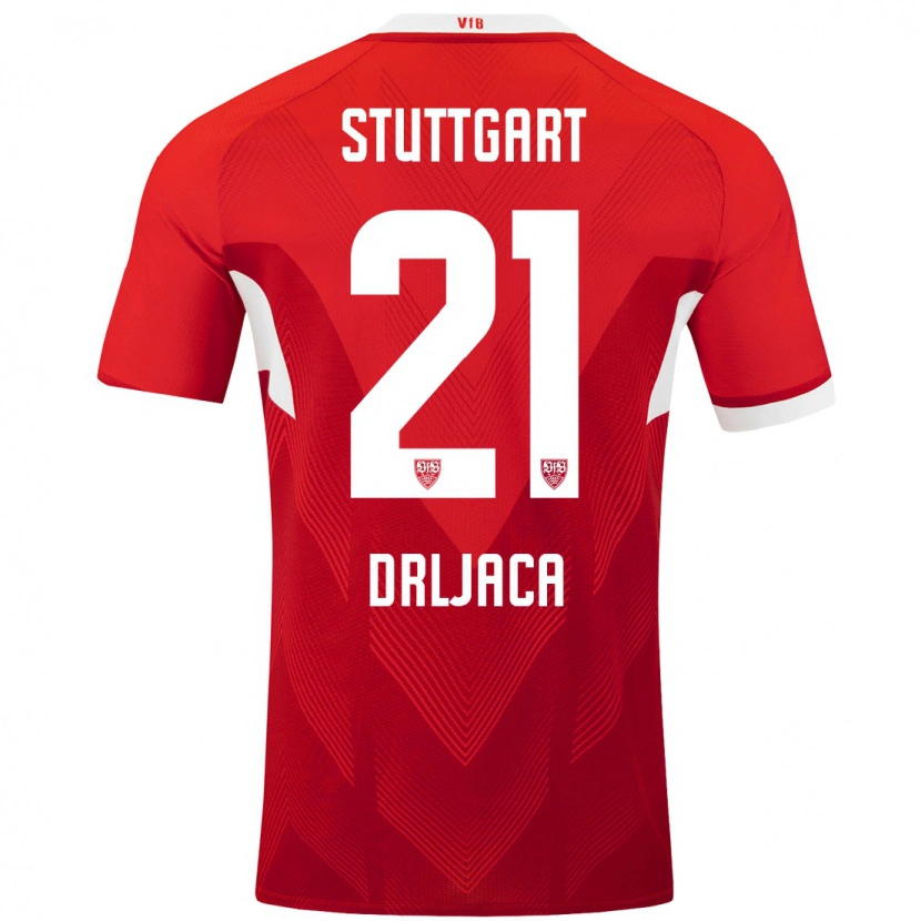 Danxen Børn Stefan Drljaca #21 Rød Hvid Udebane Spillertrøjer 2024/25 Trøje T-Shirt