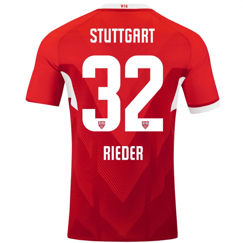 Danxen Børn Fabian Rieder #32 Rød Hvid Udebane Spillertrøjer 2024/25 Trøje T-Shirt