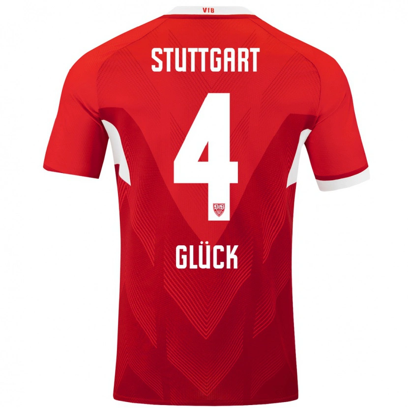 Danxen Børn Michael Glück #4 Rød Hvid Udebane Spillertrøjer 2024/25 Trøje T-Shirt