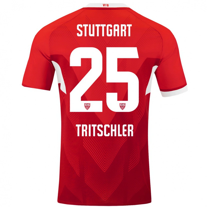 Danxen Børn David Tritschler #25 Rød Hvid Udebane Spillertrøjer 2024/25 Trøje T-Shirt