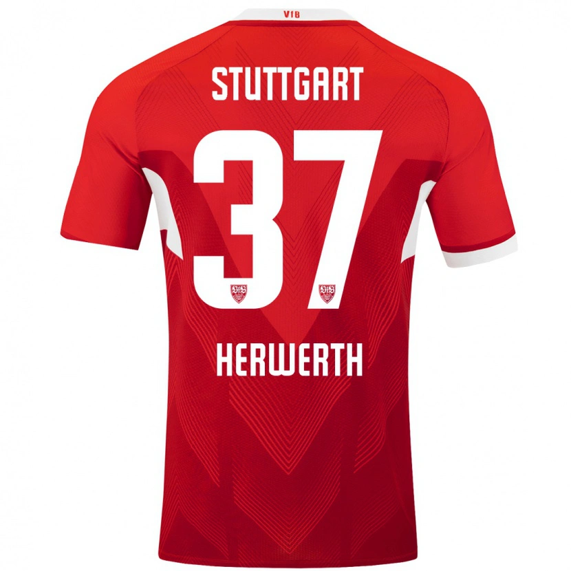 Danxen Børn Maximilian Herwerth #37 Rød Hvid Udebane Spillertrøjer 2024/25 Trøje T-Shirt