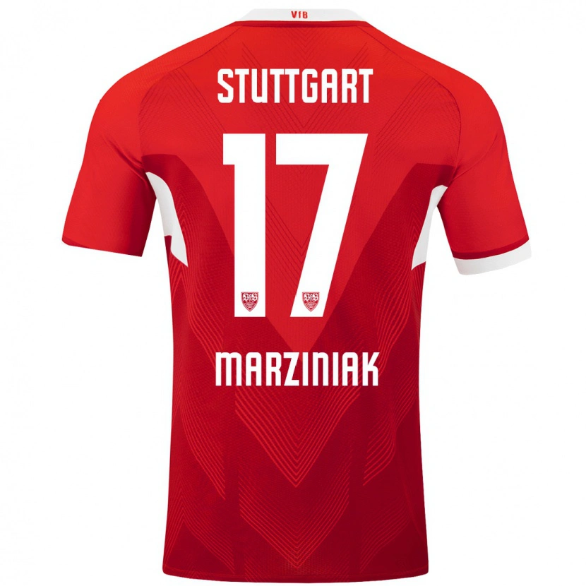 Danxen Børn Chiara Marziniak #17 Rød Hvid Udebane Spillertrøjer 2024/25 Trøje T-Shirt