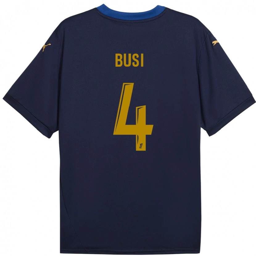 Danxen Børn Maxime Busi #4 Marine Guld Udebane Spillertrøjer 2024/25 Trøje T-Shirt