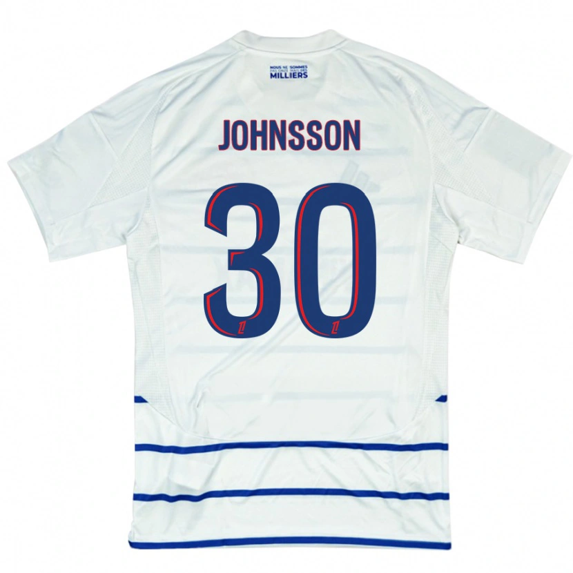 Danxen Børn Karl-Johan Johnsson #30 Hvid Blå Udebane Spillertrøjer 2024/25 Trøje T-Shirt