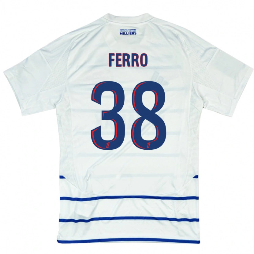 Danxen Børn Nolan Ferro #38 Hvid Blå Udebane Spillertrøjer 2024/25 Trøje T-Shirt