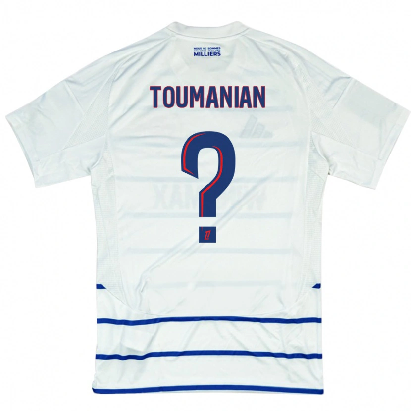 Danxen Børn Anthony Toumanian #0 Hvid Blå Udebane Spillertrøjer 2024/25 Trøje T-Shirt