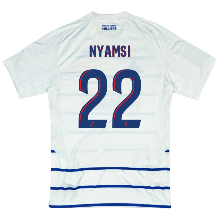 Danxen Børn Gerzino Nyamsi #22 Hvid Blå Udebane Spillertrøjer 2024/25 Trøje T-Shirt