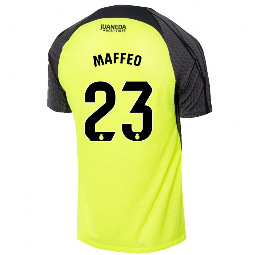 Danxen Børn Pablo Maffeo #23 Fluorescerende Grøn Sort Udebane Spillertrøjer 2024/25 Trøje T-Shirt