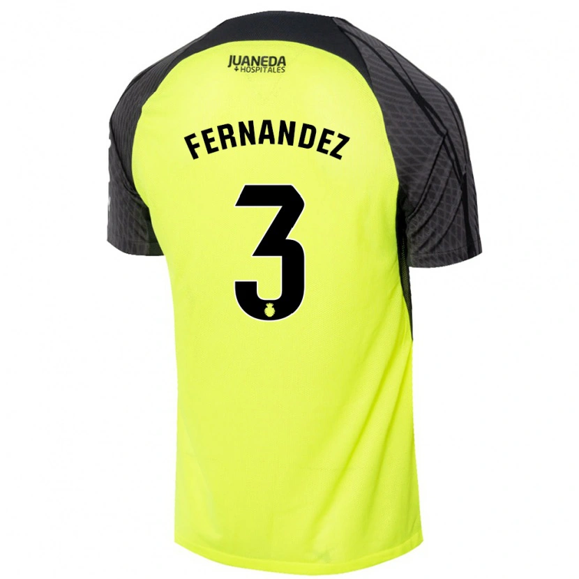 Danxen Børn Marcos Fernández #3 Fluorescerende Grøn Sort Udebane Spillertrøjer 2024/25 Trøje T-Shirt