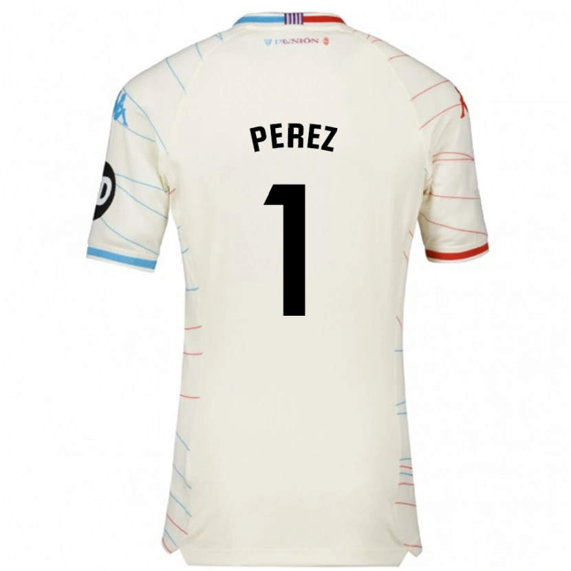 Danxen Børn Fer Pérez #1 Hvid Rød Blå Udebane Spillertrøjer 2024/25 Trøje T-Shirt