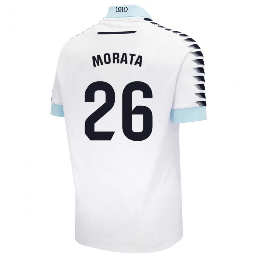 Danxen Børn Álex Morata #26 Hvid Blå Udebane Spillertrøjer 2024/25 Trøje T-Shirt