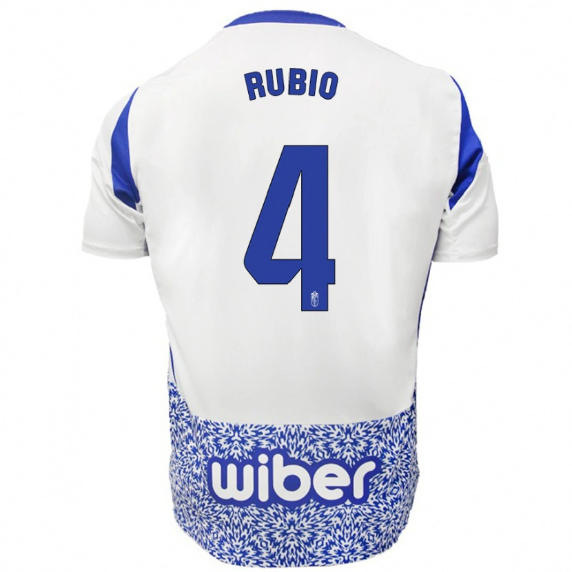 Danxen Børn Miguel Rubio #4 Hvid Blå Udebane Spillertrøjer 2024/25 Trøje T-Shirt