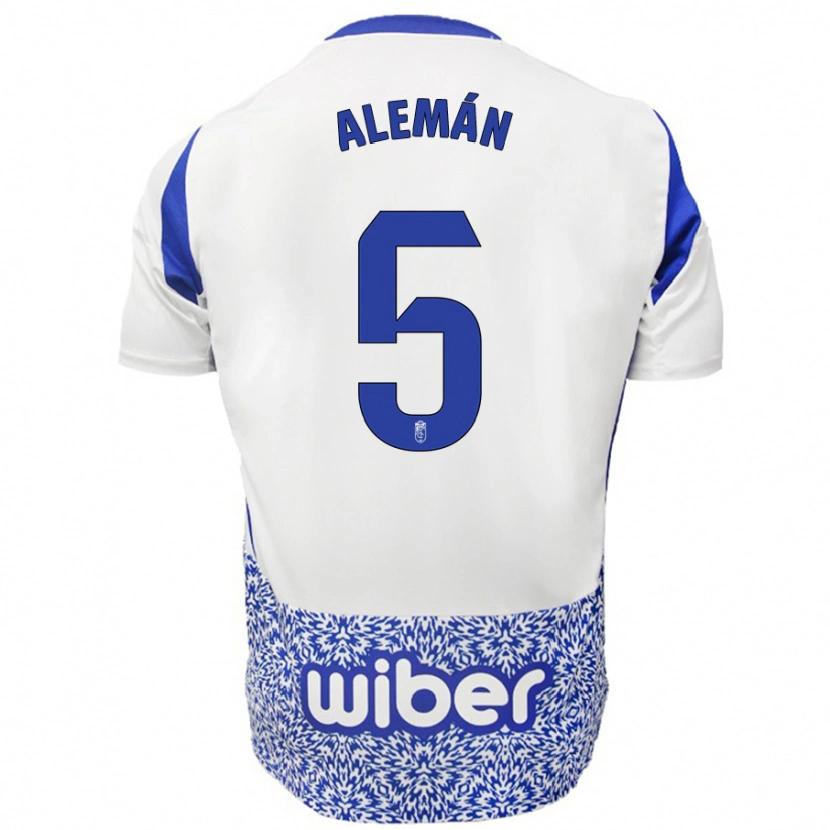 Danxen Børn Carlos Alemán #5 Hvid Blå Udebane Spillertrøjer 2024/25 Trøje T-Shirt