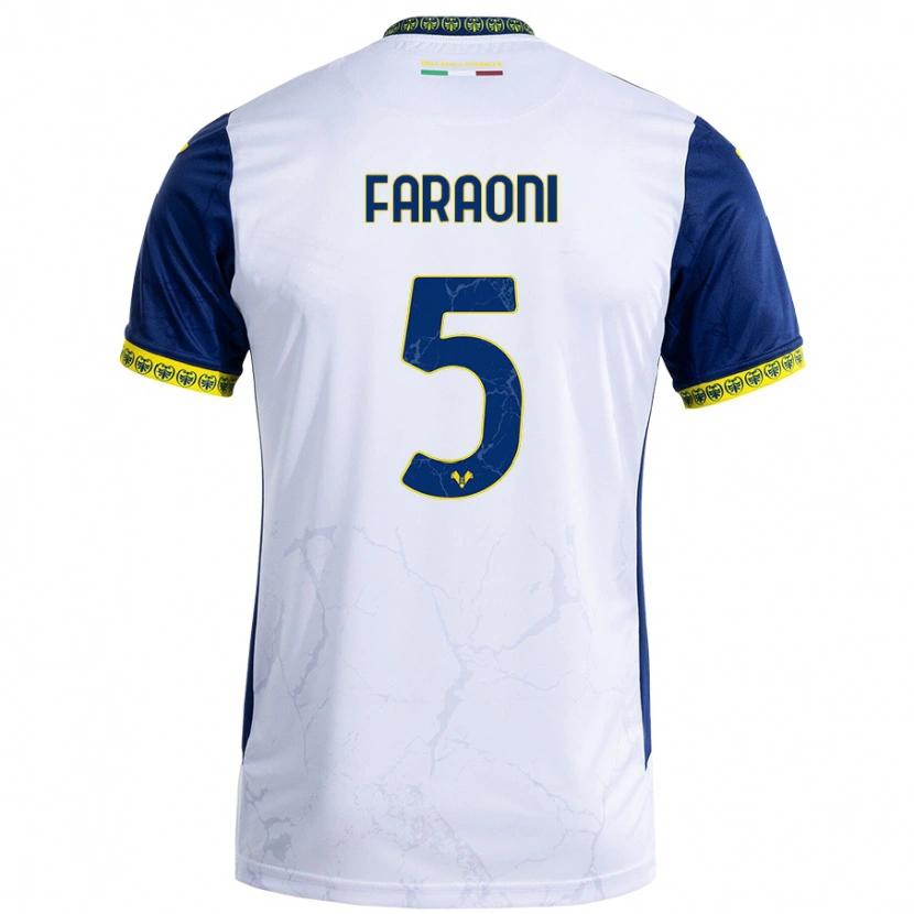 Danxen Børn Davide Faraoni #5 Hvid Blå Udebane Spillertrøjer 2024/25 Trøje T-Shirt
