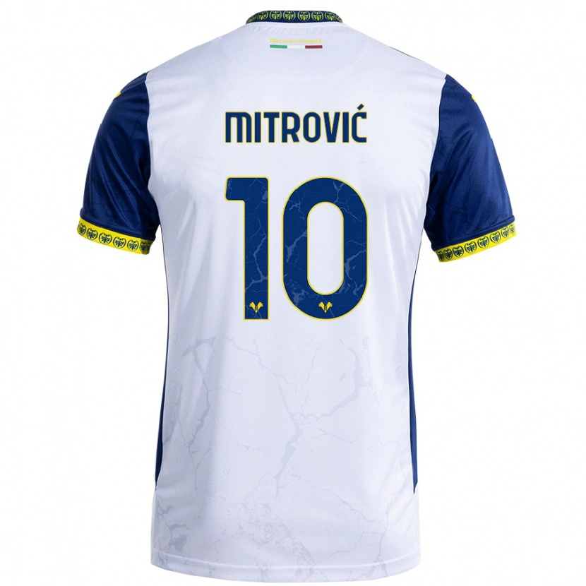 Danxen Børn Stefan Mitrović #10 Hvid Blå Udebane Spillertrøjer 2024/25 Trøje T-Shirt