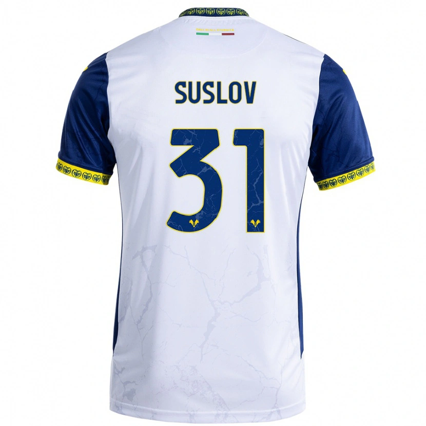 Danxen Børn Tomas Suslov #31 Hvid Blå Udebane Spillertrøjer 2024/25 Trøje T-Shirt