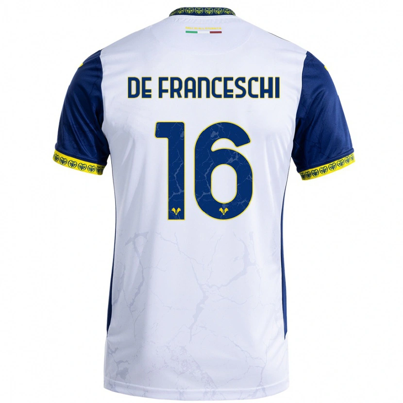 Danxen Børn Edoardo De Franceschi #16 Hvid Blå Udebane Spillertrøjer 2024/25 Trøje T-Shirt