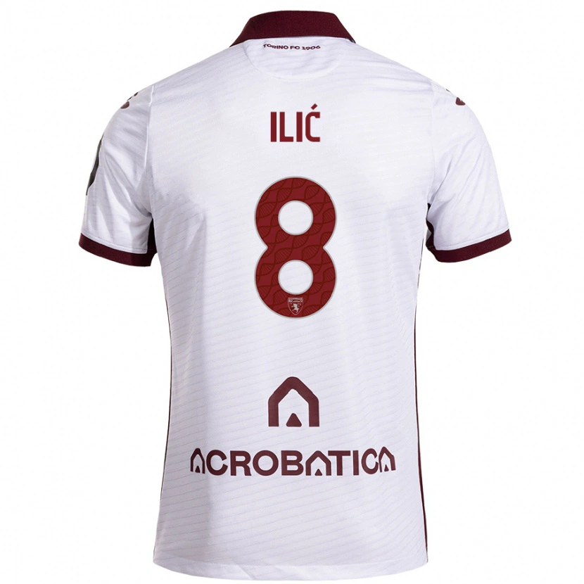 Danxen Børn Ivan Ilić #8 Hvid Rødbrun Udebane Spillertrøjer 2024/25 Trøje T-Shirt