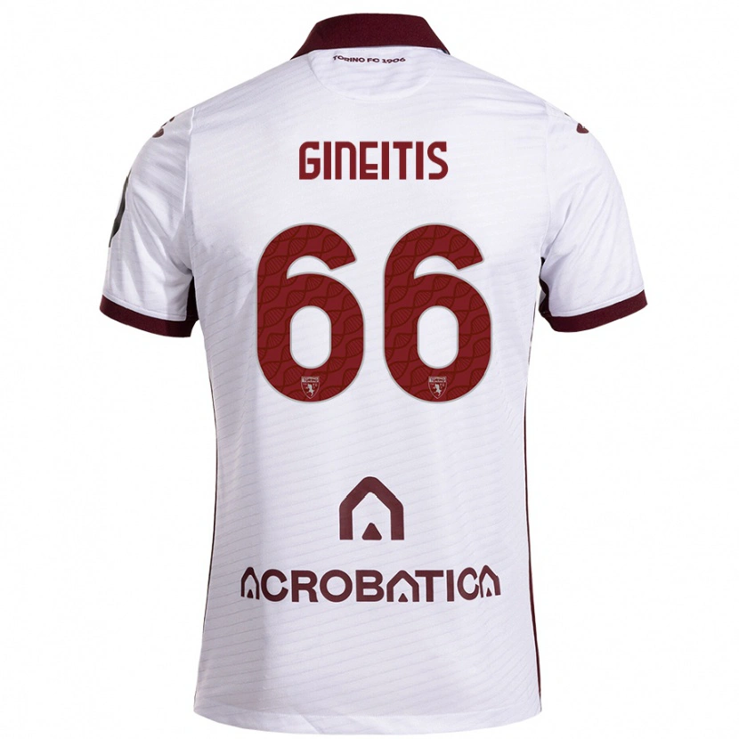 Danxen Børn Gvidas Gineitis #66 Hvid Rødbrun Udebane Spillertrøjer 2024/25 Trøje T-Shirt
