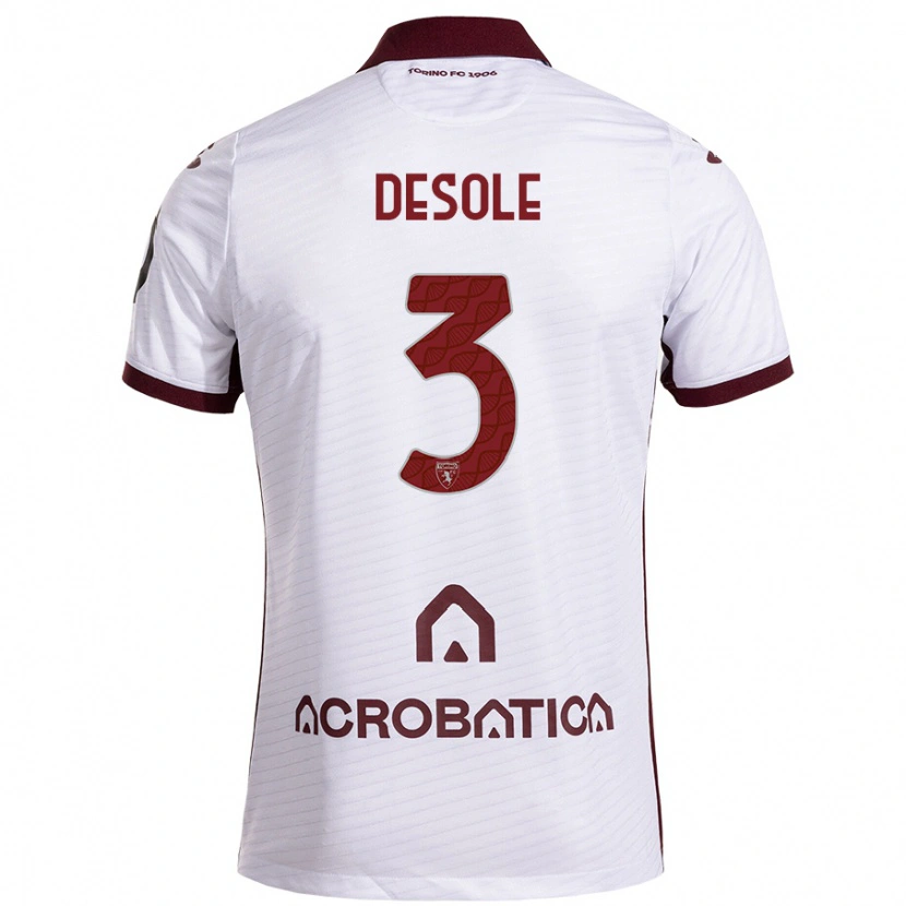 Danxen Børn Fabio Desole #3 Hvid Rødbrun Udebane Spillertrøjer 2024/25 Trøje T-Shirt