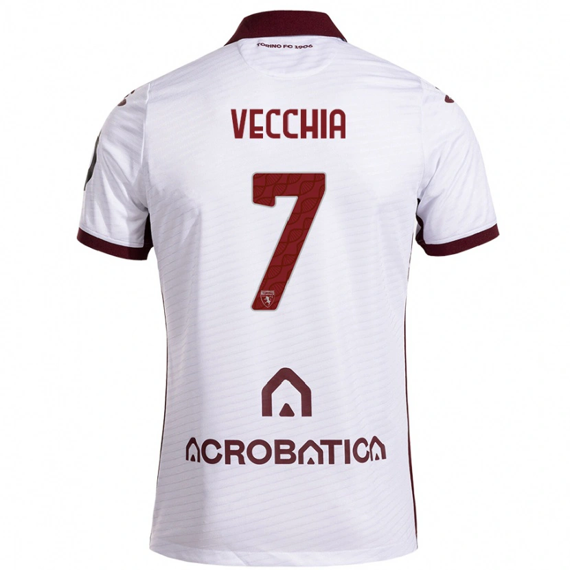 Danxen Børn Marco Dalla Vecchia #7 Hvid Rødbrun Udebane Spillertrøjer 2024/25 Trøje T-Shirt