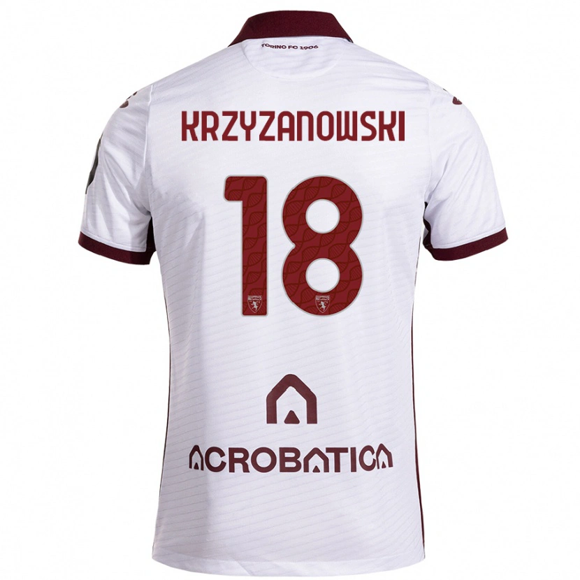 Danxen Børn Jakub Krzyzanowski #18 Hvid Rødbrun Udebane Spillertrøjer 2024/25 Trøje T-Shirt