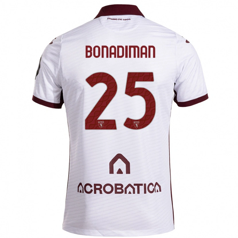 Danxen Børn Matteo Bonadiman #25 Hvid Rødbrun Udebane Spillertrøjer 2024/25 Trøje T-Shirt
