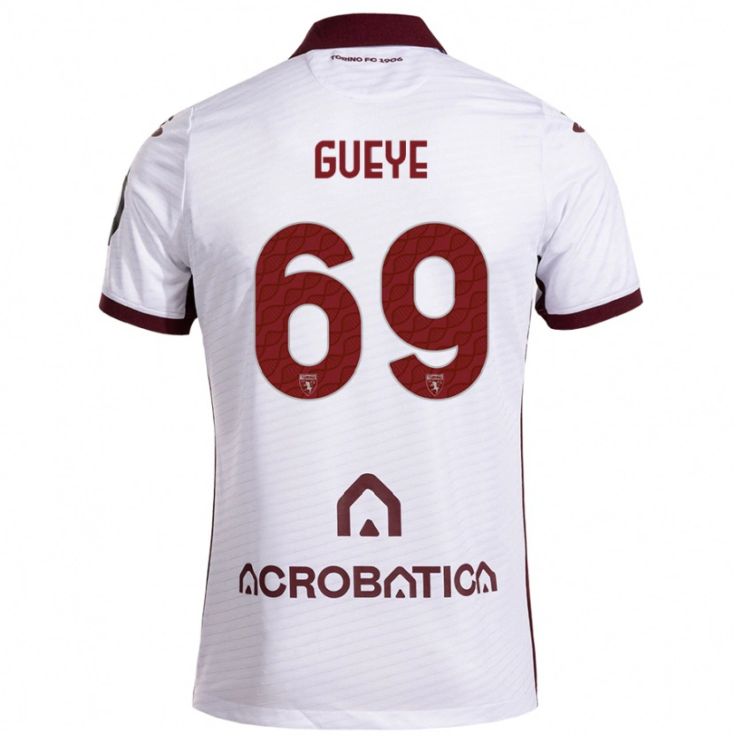 Danxen Børn Ousmane Gueye #69 Hvid Rødbrun Udebane Spillertrøjer 2024/25 Trøje T-Shirt