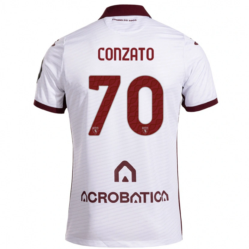 Danxen Børn Filippo Conzato #70 Hvid Rødbrun Udebane Spillertrøjer 2024/25 Trøje T-Shirt