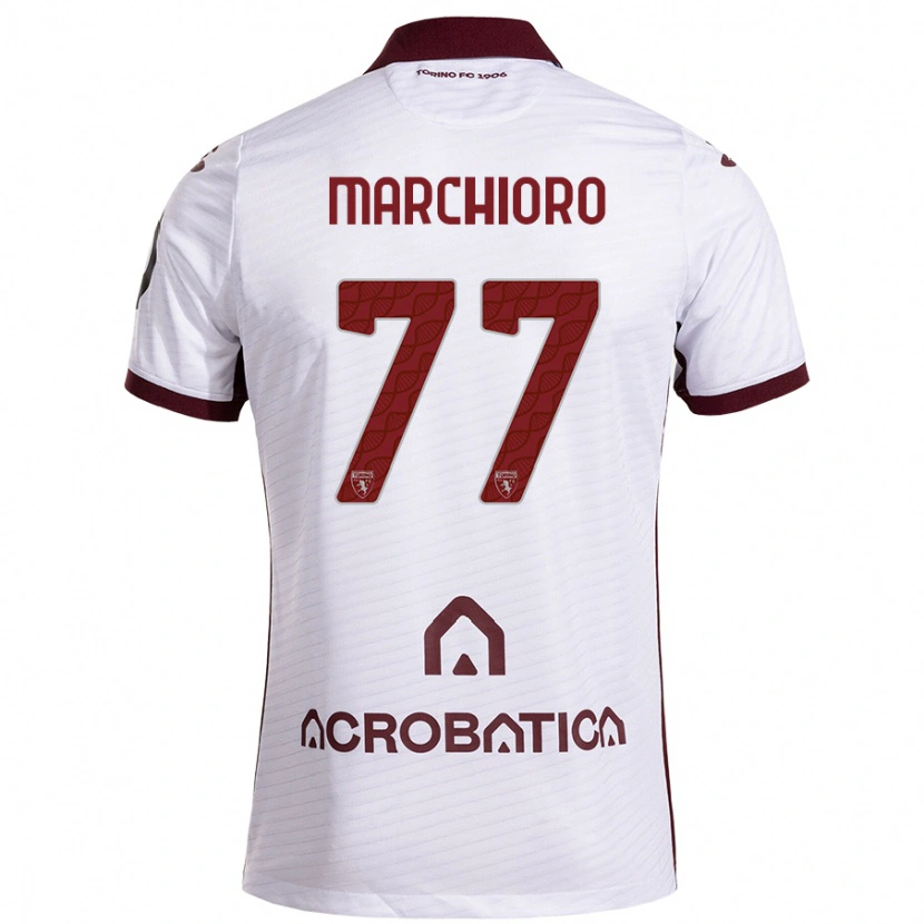 Danxen Børn Raffaele Marchioro #77 Hvid Rødbrun Udebane Spillertrøjer 2024/25 Trøje T-Shirt