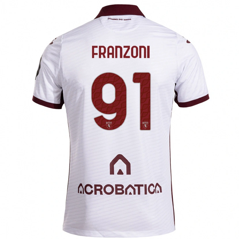 Danxen Børn Nicolò Franzoni #91 Hvid Rødbrun Udebane Spillertrøjer 2024/25 Trøje T-Shirt