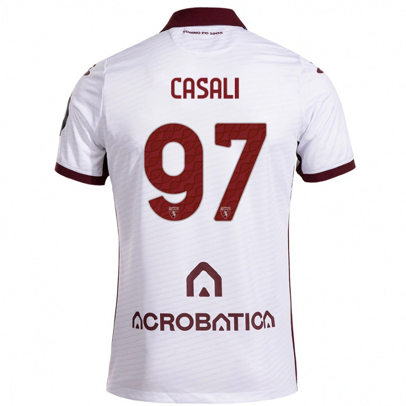 Danxen Børn Michele Casali #97 Hvid Rødbrun Udebane Spillertrøjer 2024/25 Trøje T-Shirt