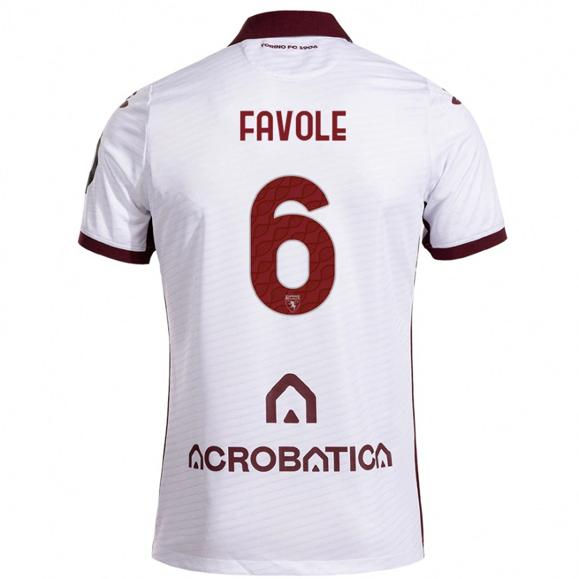 Danxen Børn Stefania Favole #6 Hvid Rødbrun Udebane Spillertrøjer 2024/25 Trøje T-Shirt