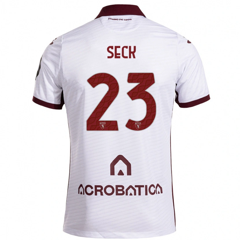 Danxen Børn Demba Seck #23 Hvid Rødbrun Udebane Spillertrøjer 2024/25 Trøje T-Shirt